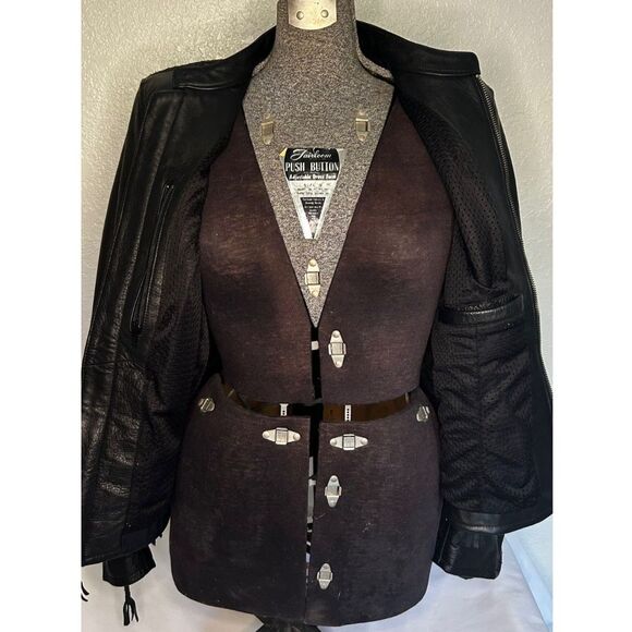 Harley Davidson Womens M Leather Riding Jacket Black Willie G Wheel Large Print - Picture 4 of 12